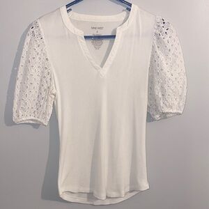 Nine West White Blouse with Eyelet Sleeves